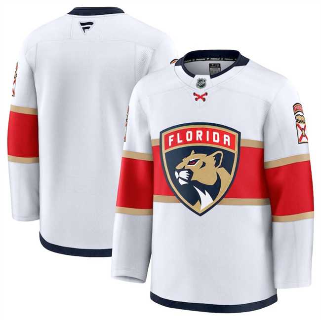 Men%27s Florida Panthers Blank White 2024-25 Away Stitched Hockey Jersey Dzhi